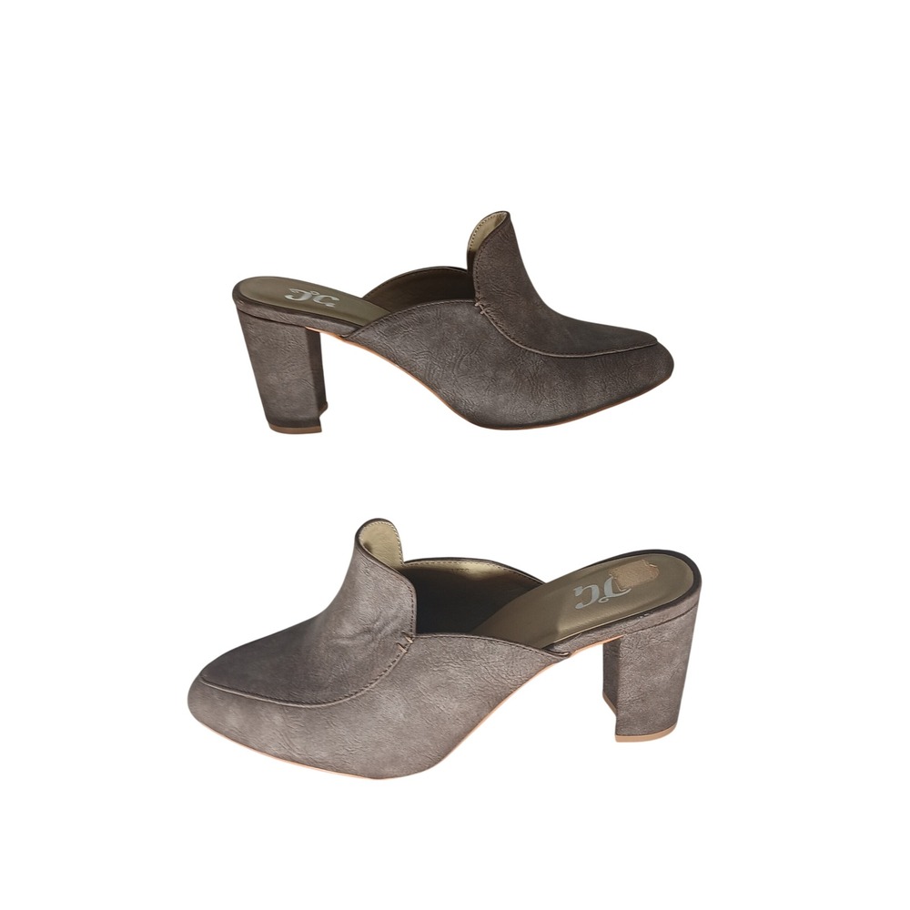 Jane Marie JC Pointed Toe Mules 10 Taupe Brown Block‎ Heel Slip On Professional